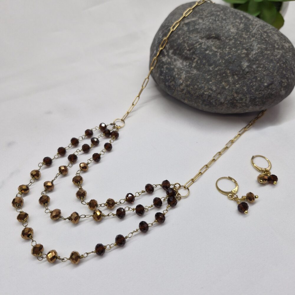 Collar de cristales café chocolate y cobre