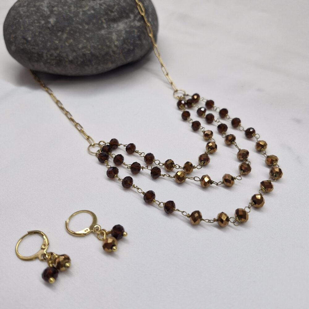 Collar de cristales café chocolate y cobre