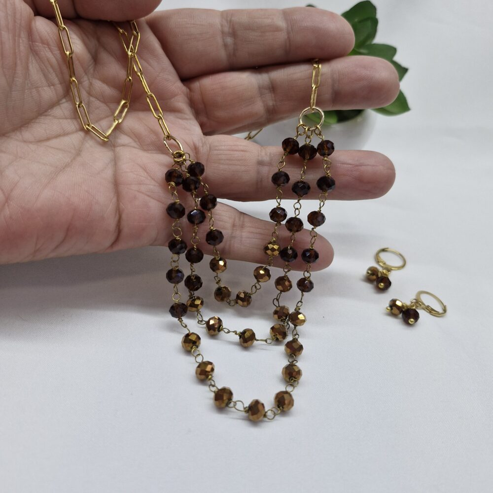 Collar de cristales café chocolate y cobre