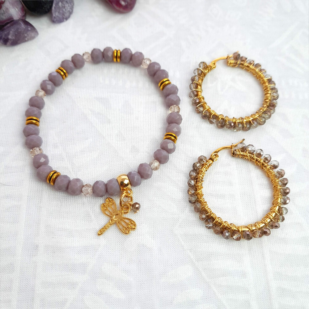 Pulsera y Arracadas color LILA