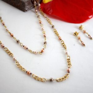 Collar de dos hilos de perla de mallorca, cristales facetados y cadena