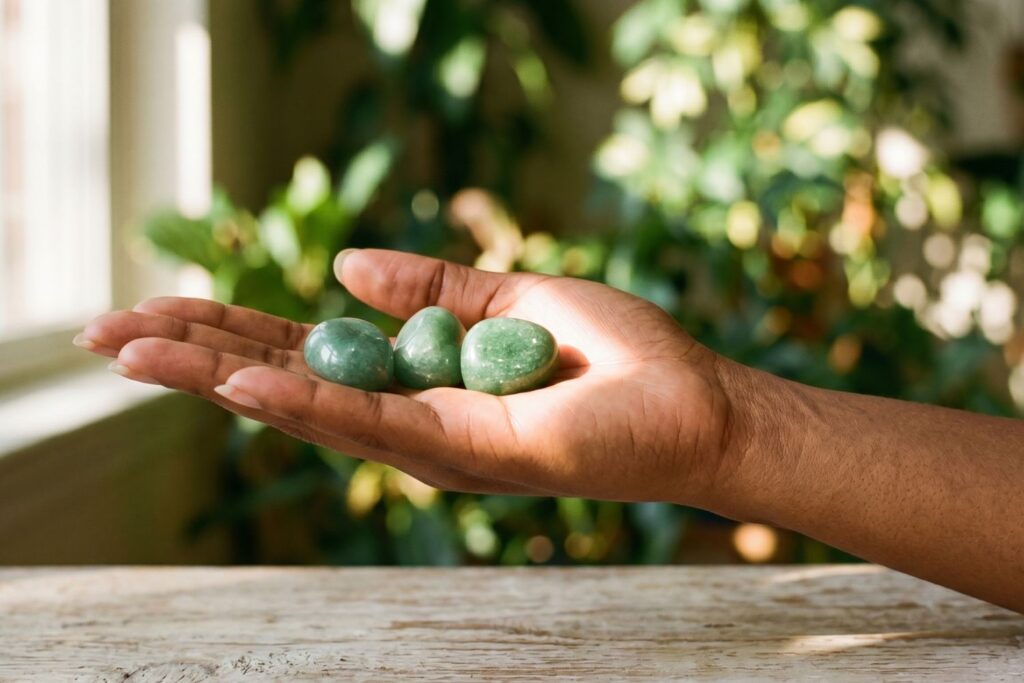 propiedades de la venturina piedra en la mano