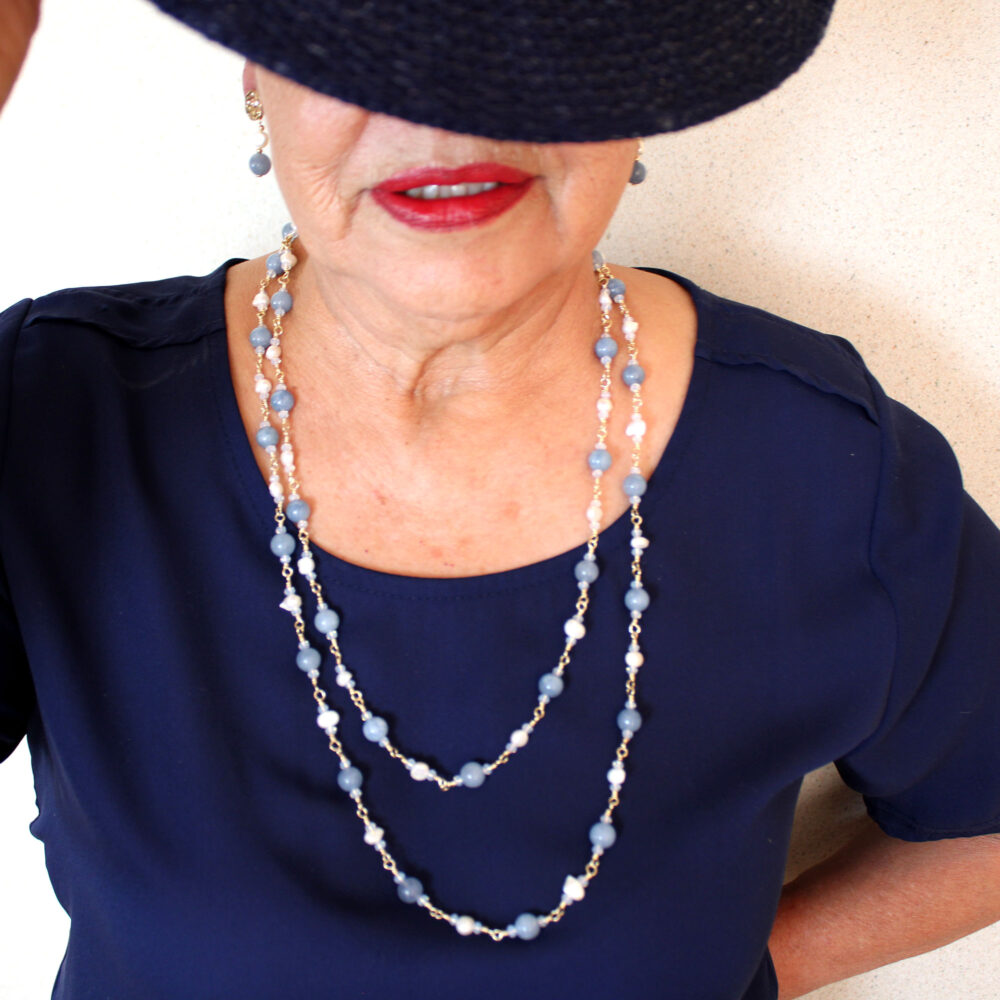 Collar ágatas azul cielo y perlas