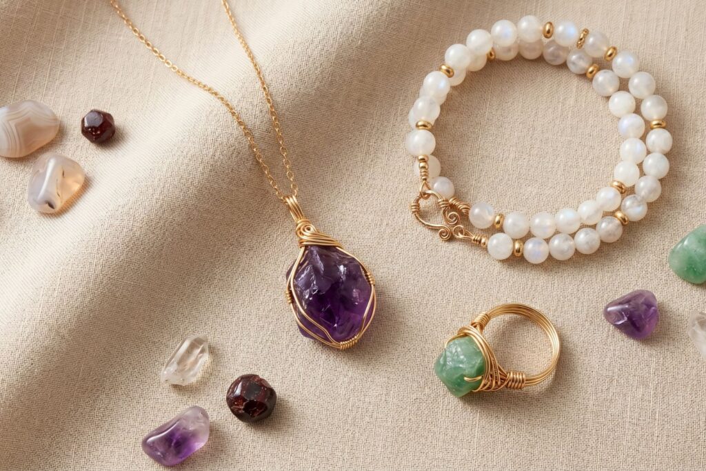 Joyas de piedras naturales artesanales México - collar de amatista y ágata