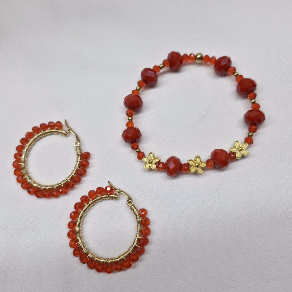 Pulsera y Arracadas color ROJO
