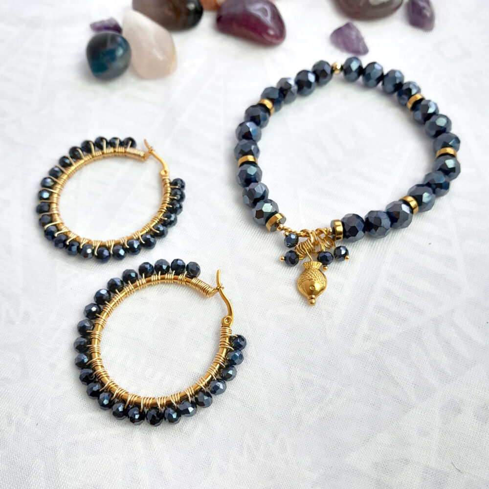 Pulsera y Arracadas color acero por KlouByClaudia