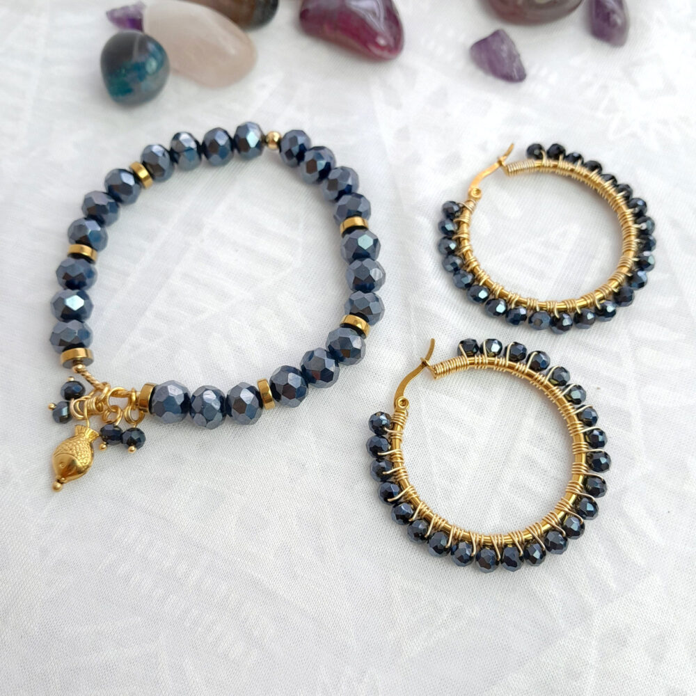 Pulsera y Arracadas color ACERO