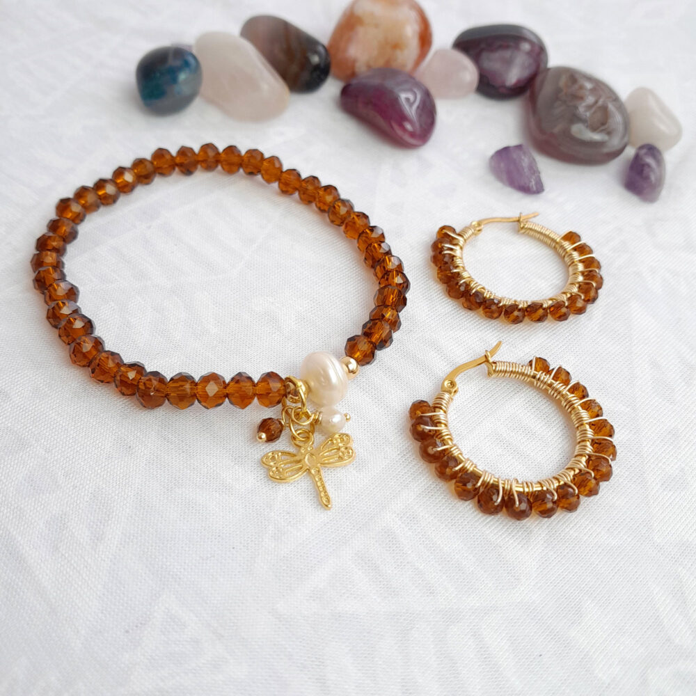 Pulsera y Arracadas color CAFÉ