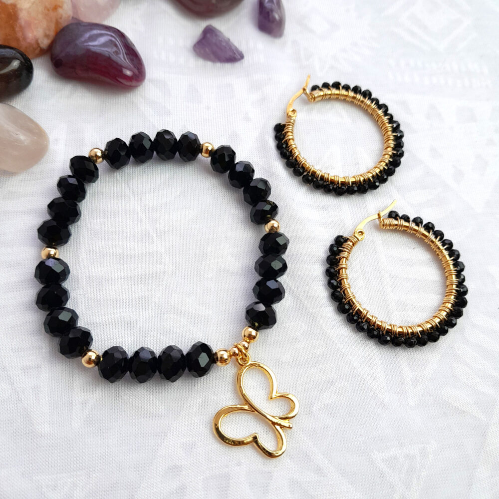 Pulsera y Arracadas color NEGRO por KlouByClauda