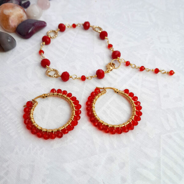 Pulsera y Arracadas color ROJO por KlouByClaudia