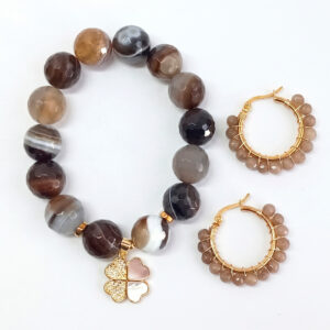 Pulsera de ágatas y arracadas café