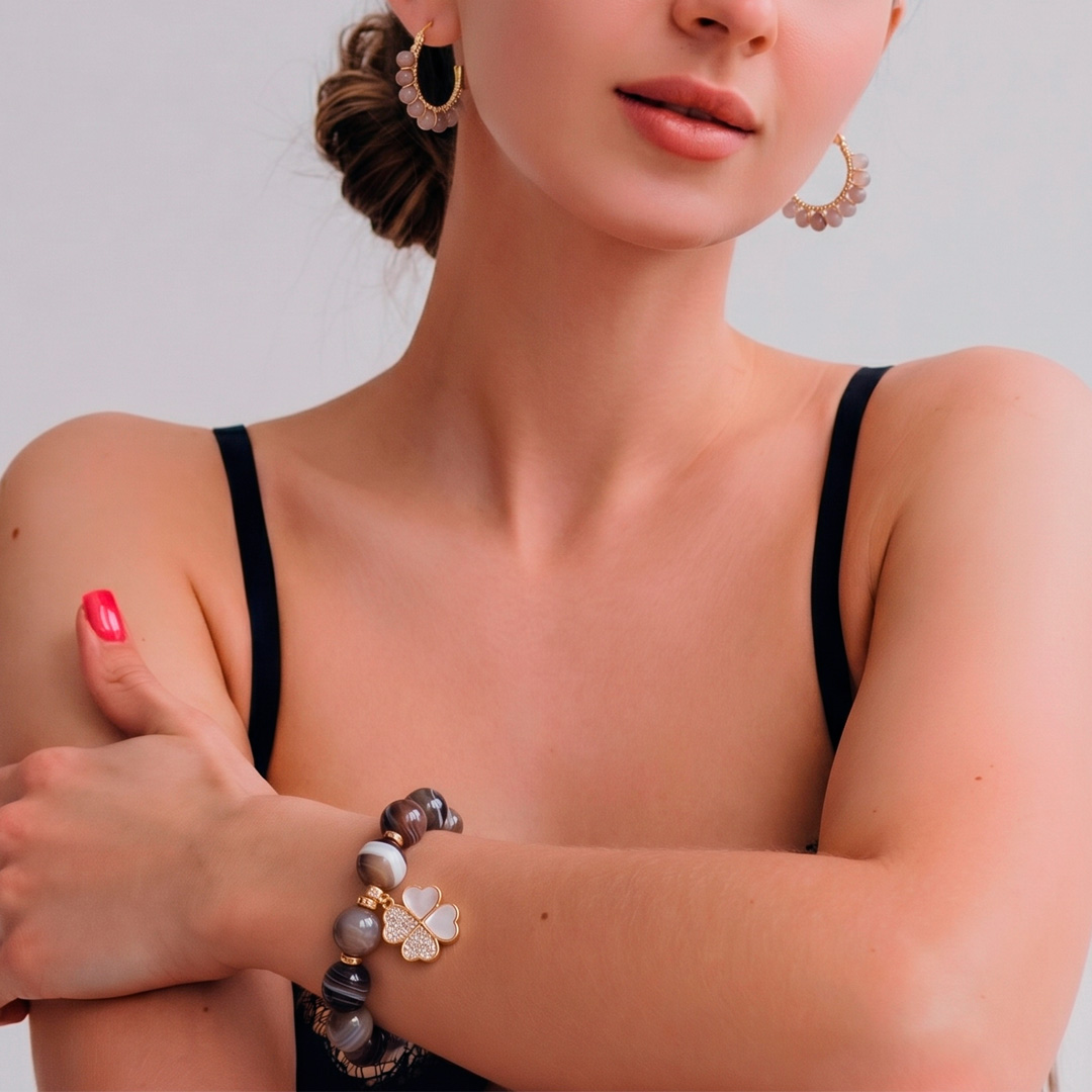Pulsera de ágatas y arracadas café