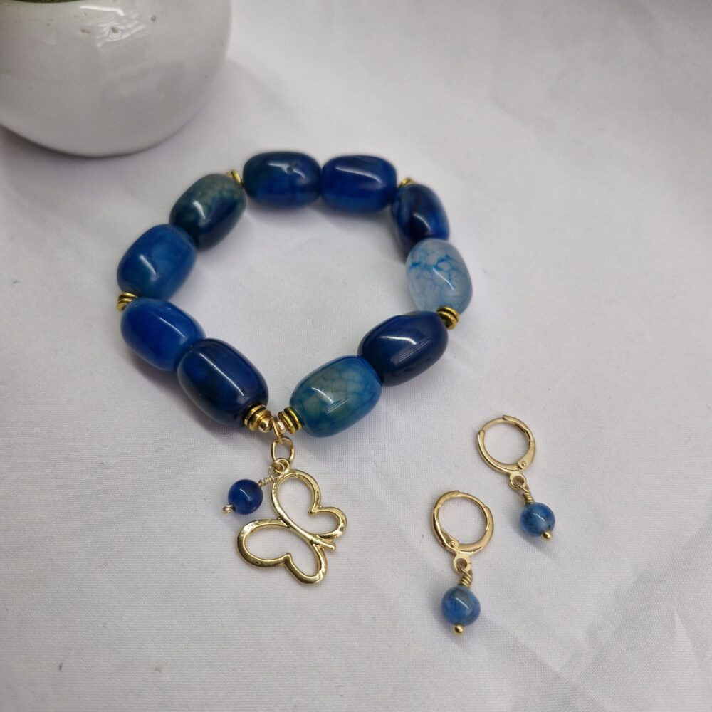 Pulsera de Ágatas y aretes azul