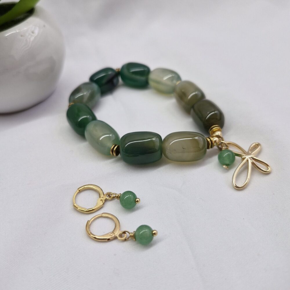 Pulsera de Ágatas y aretes verde