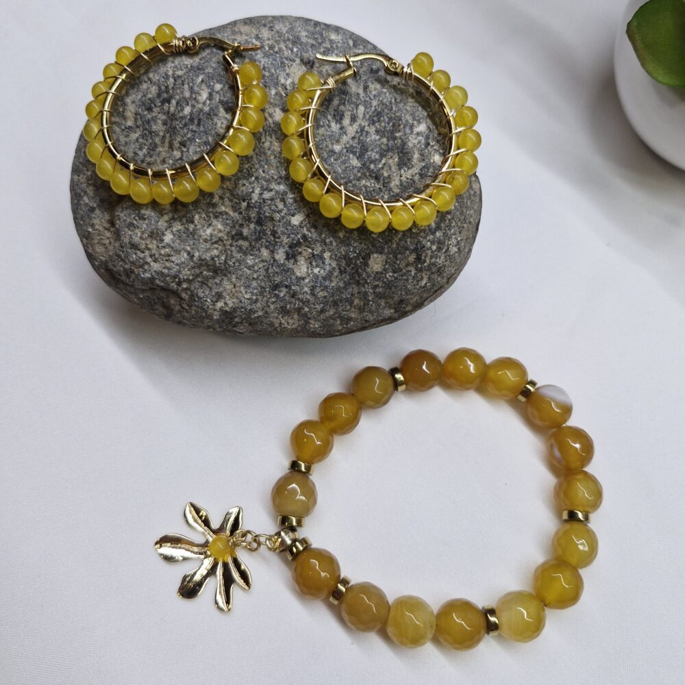 Pulsera de ágatas amarillas y arracadas