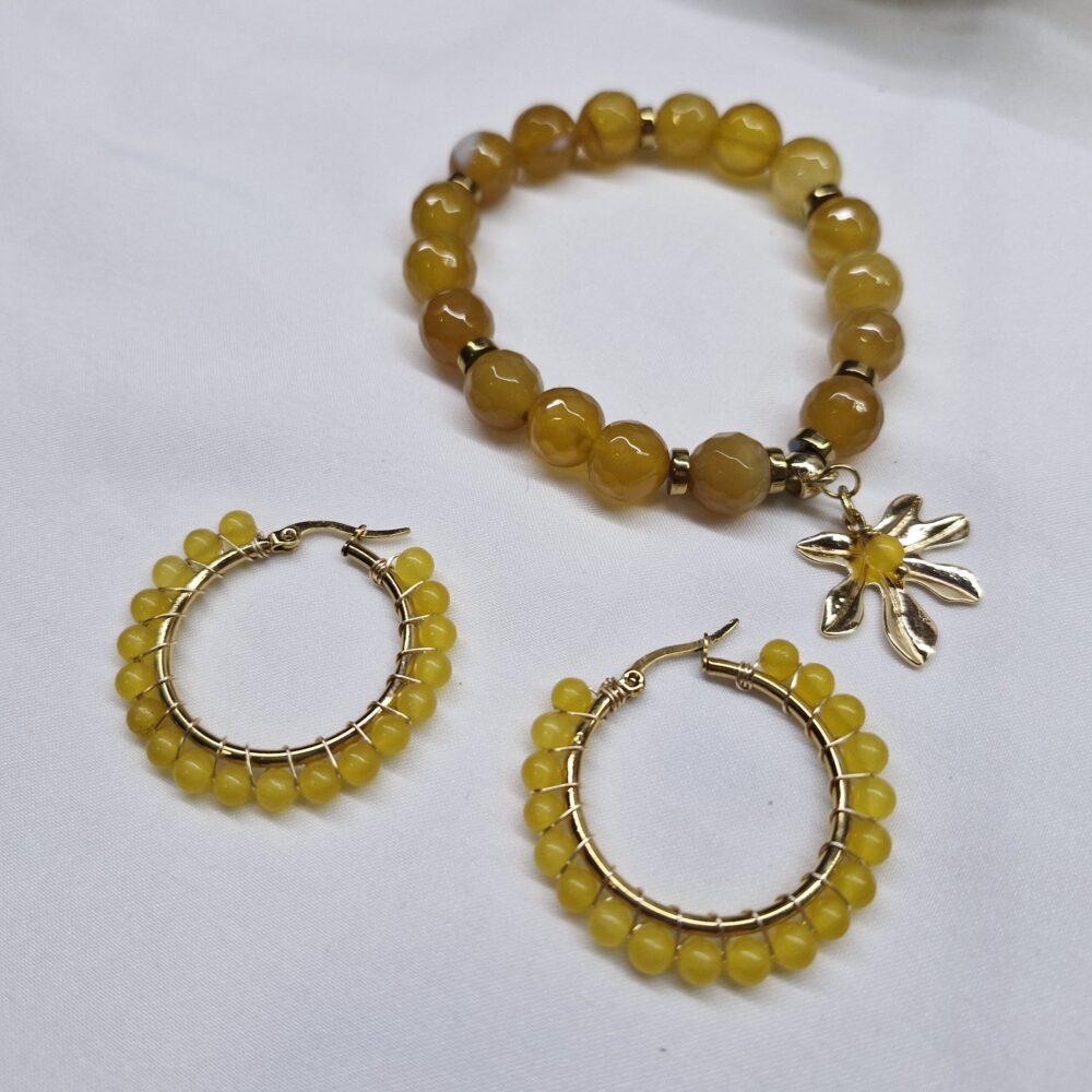 Pulsera de ágatas amarillas y arracadas
