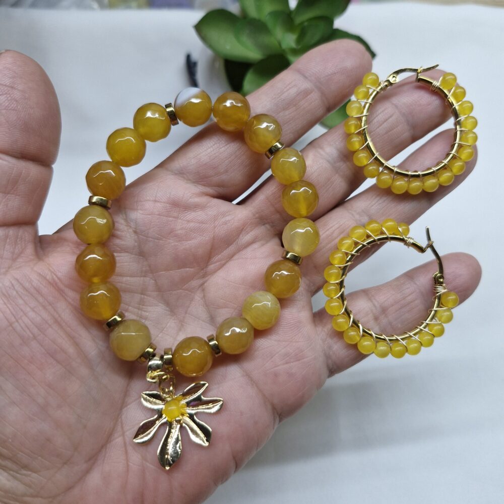 Pulsera de ágatas amarillas y arracadas