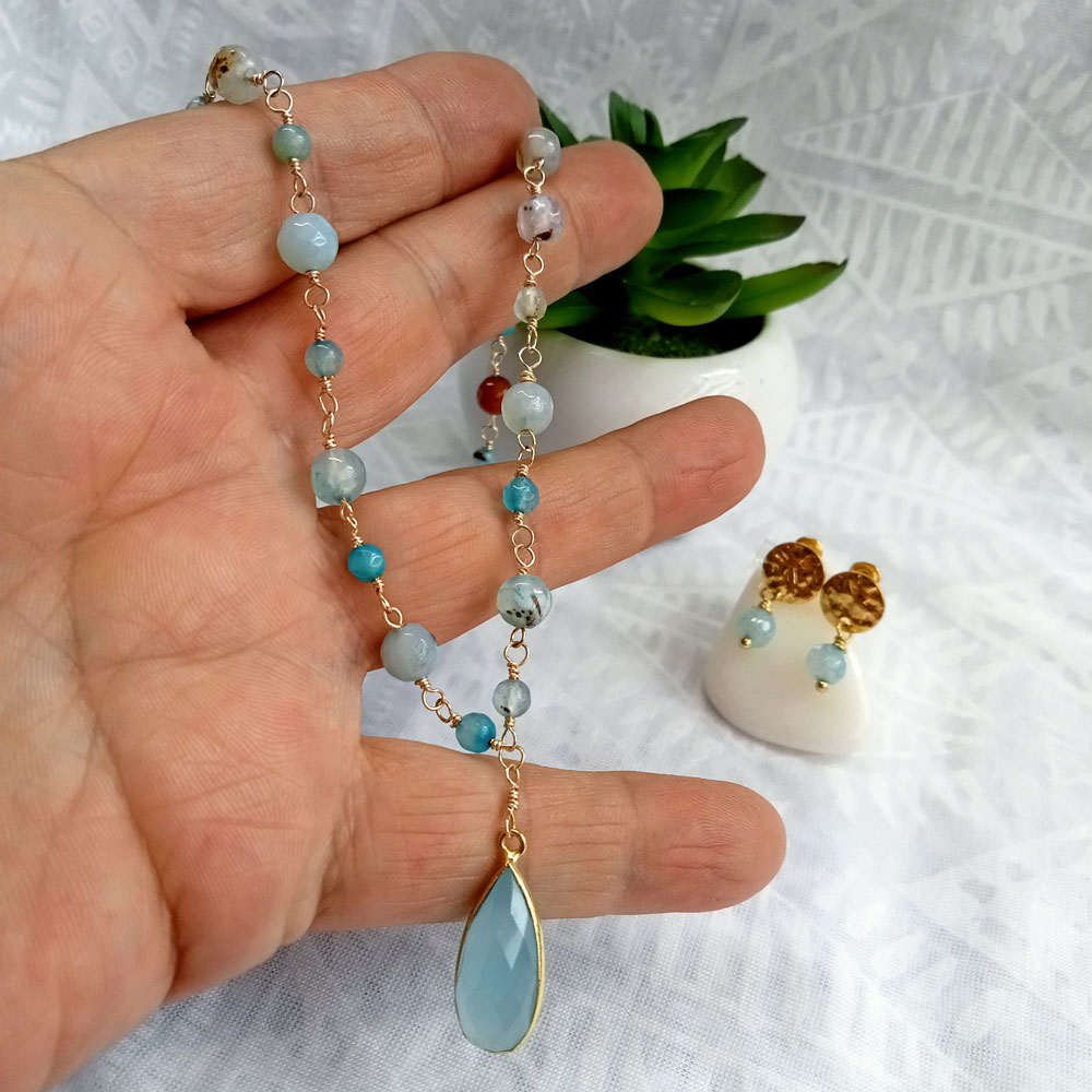 Collar de Ágatas con dije Azul cielo