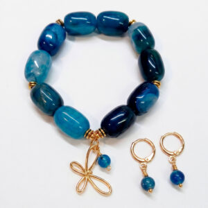 Pulsera de Ágatas y aretes azul