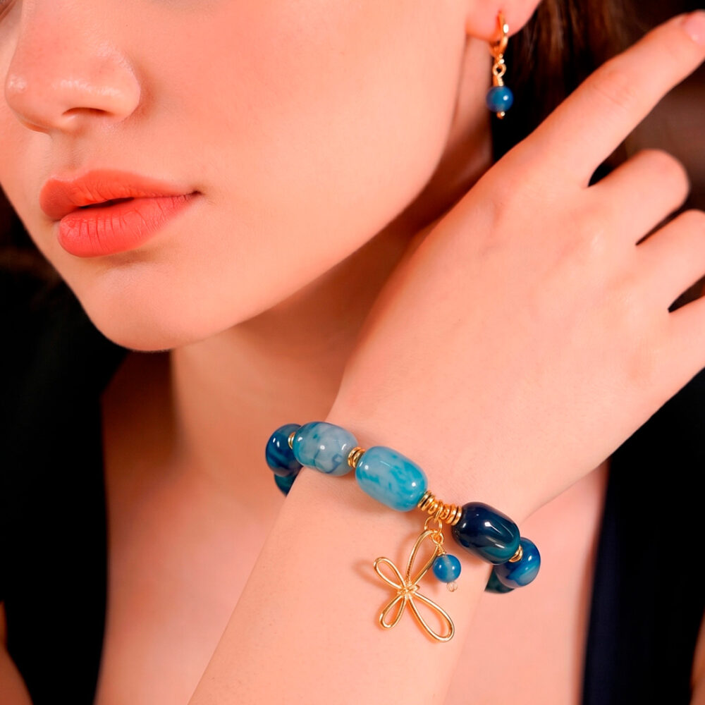 Pulsera de Ágatas y aretes azul