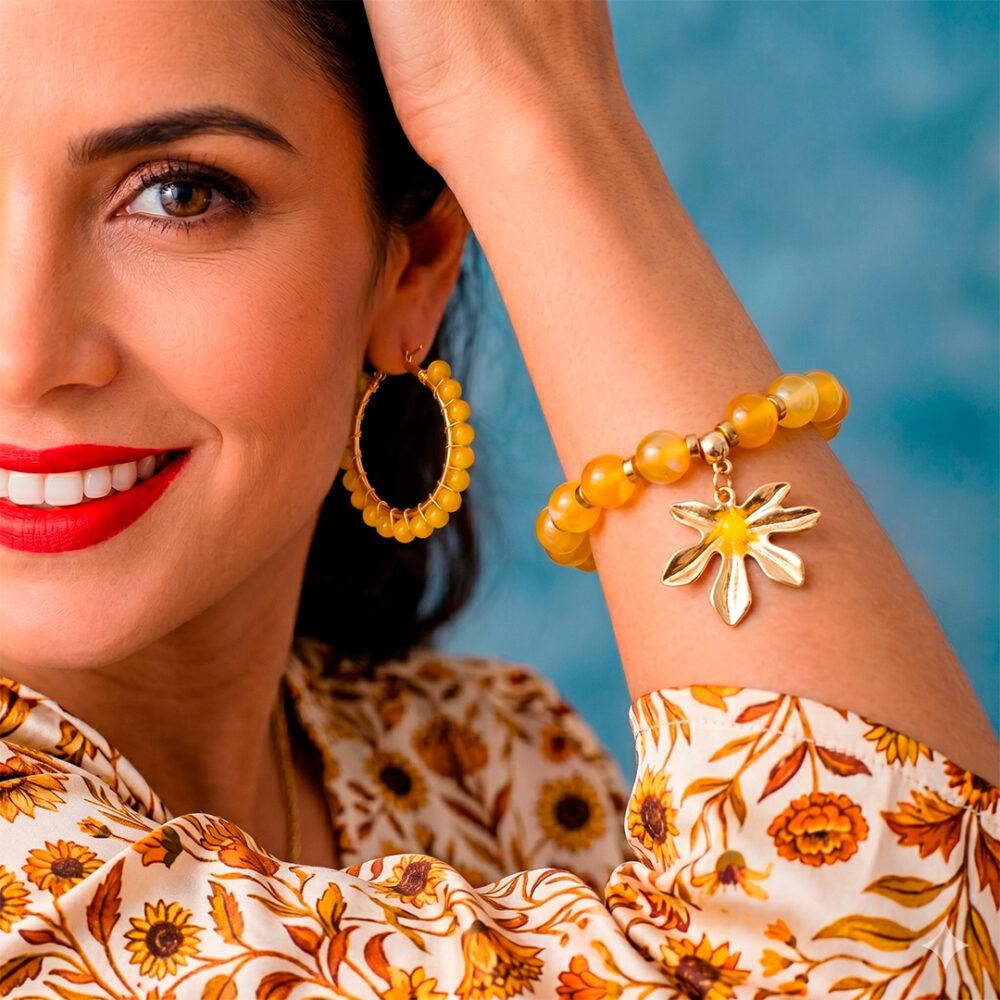 Pulsera de Ágatas Amarillas y arracadas