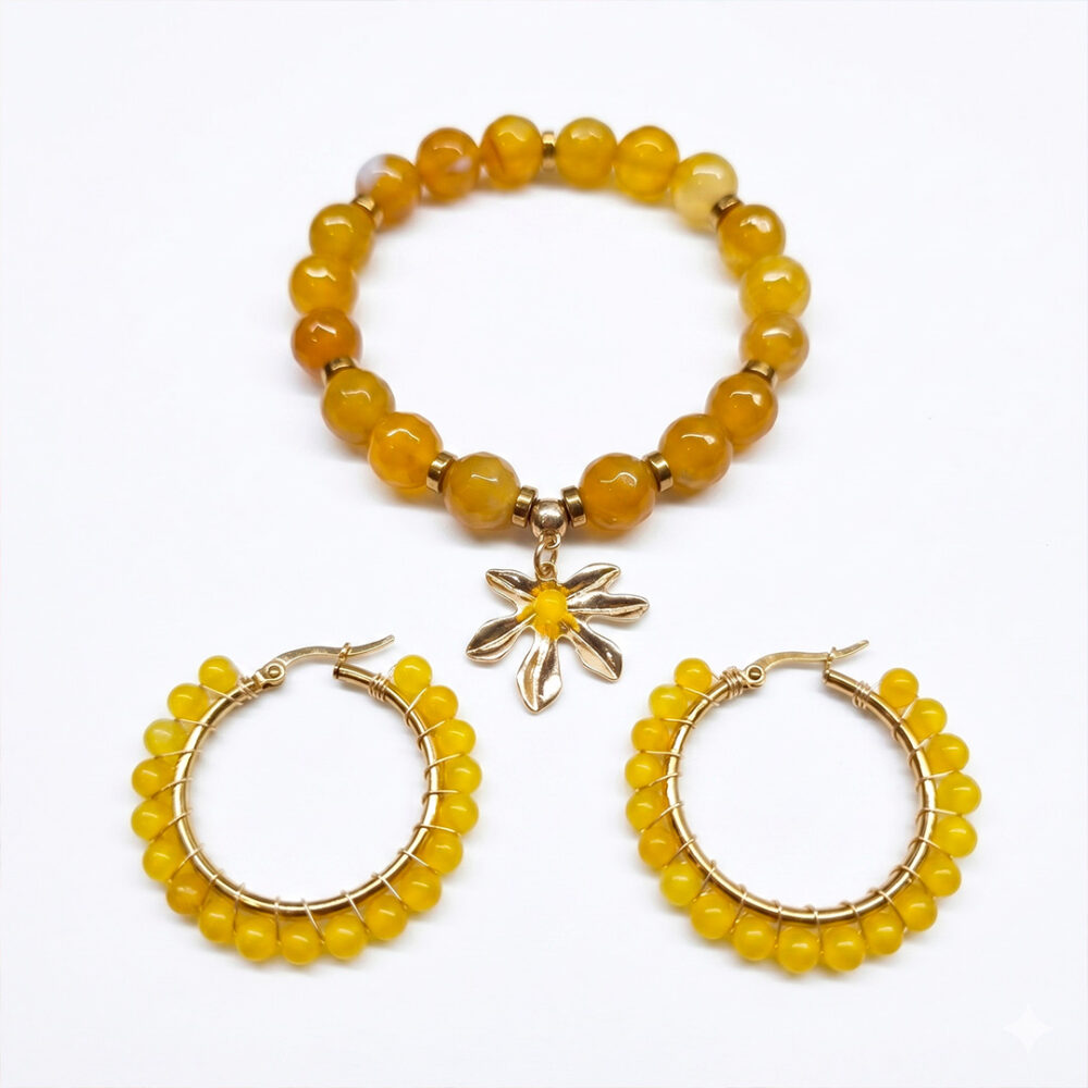 Pulsera de Ágatas Amarillas y arracadas