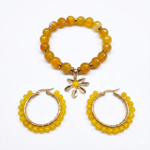 Pulsera de Ágatas Amarillas y arracadas