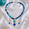 cl157-002 Collar Ágatas azul turquesa y dos dijes
