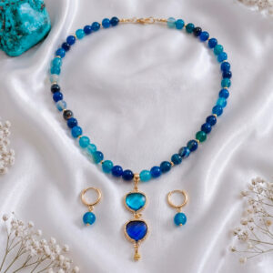 Collar Ágatas azul turquesa y dos dijes