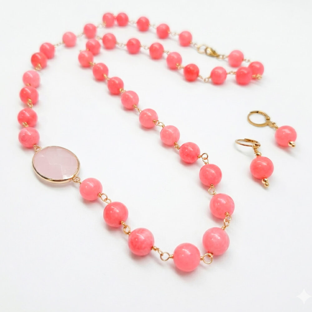 Collar de Ágatas rosa y dije oval