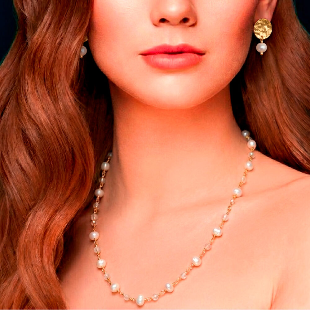 cl-156-02 Collar de Perlas y Cristales