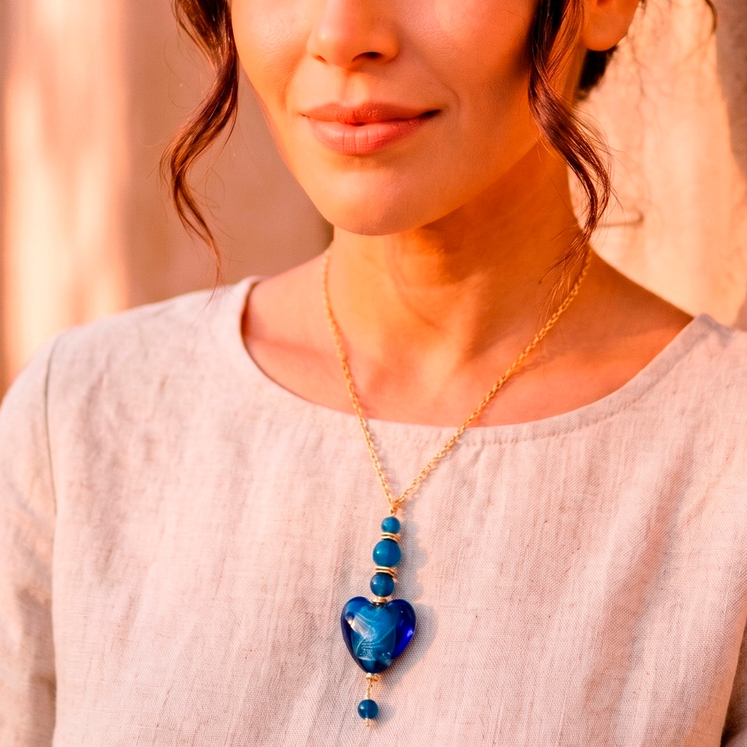 Dije corazón de Murano Azul