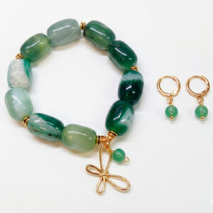 Pulsera de Ágatas y aretes verde
