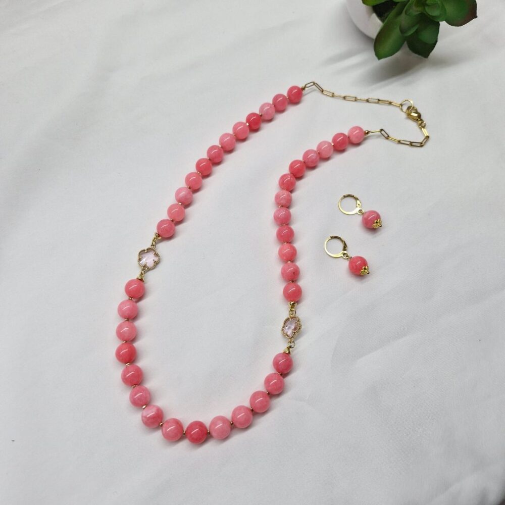 13 Collar jade rosa y dijes tipo turco